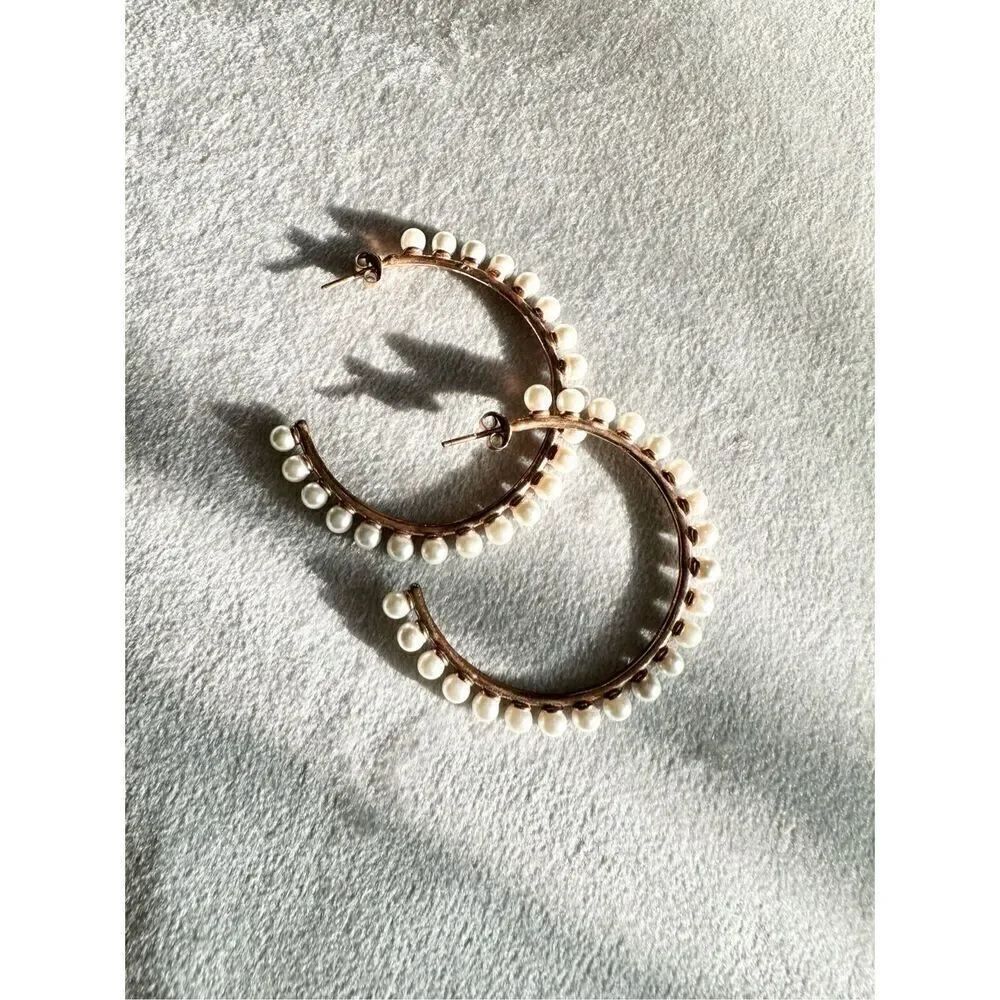 Pearl hoop rose gold earrings - used
